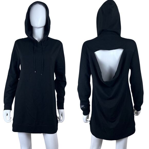 Victoria's Secret Women Size S Black Pullover Hood Mini Sweater Dress Open Back - Picture 1 of 16